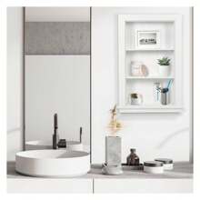 Recessed Medicine Cabinet, Wall Niche, In Shelves, Shelf Insert, 14"W X 24"H ID, 17"W X 27"H OD, 3 Tier, White, Wood, Shallow Drywall Cabinets, Between Studs Shelving, Open Bathroom Cubby | YONGSTYLE - Multicolor - View 3