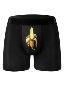 1 Pc Men's Silky-Soft Boxer Briefs – Peeled Banana Print, Stretch Comfort Fit, Easy-Care Men's Underwear - Black - View 1