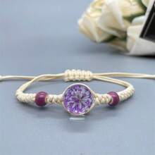 可調節搭配乾燥勿忘我花束手鍊,diy手工珠寶手鍊,創意時尚繩狀手鍊 - 白繩-玫瑰紅色 - 查看 29