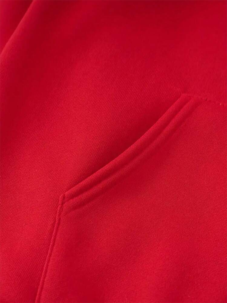Capucha con estampado de letra con cordón con forro térmico - Rojo - Añade 7