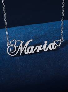 1 件简约不锈钢心形英文名字女士个性化项链适合情人节、妈妈、母亲、母亲节、礼物