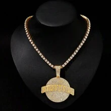 1pc Hip-Hop Style Alloy Circle Pendant Necklace With Letter & Rhinestone Detail, Unique Personalized Link Jewelry Accessory For Nightclub Party - Hip Hop Pendant - View 17