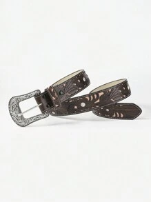 1條2023最新款式的花紋浮雕和雕刻彩色鑲嵌鑽石腰帶,可與牛仔褲、休閒褲、裙子或風衣等搭配的多功能配件 - 咖啡 - 查看 6