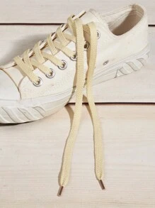 1 Pair 120cm Beige Jacquard Flat Shoelaces, Suitable For Casual Shoes, Flat Shoes - Beige - View 1