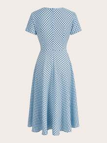 Women's Casual Polka Dot Print Short Sleeve Dress - 淺藍色 - 查看 2