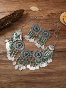 1PC Thời Trang Vintage Nhiều Lớp Rỗng Hình Học Đồng Xu Tua Rua Vòng Cổ, Bao Gồm 2 Bông Tai Dành Cho Nữ - Loại bướm - Xem 1