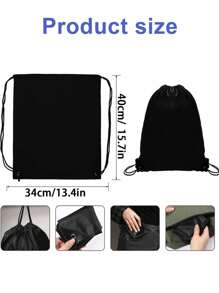 2PCS Drawstring Bags Sport Bags Drawstring Gym Bag Black Draw String Bags Drawstring Backpack For Sports, Gym, Travel, Swimming, Beach - Black - View 2