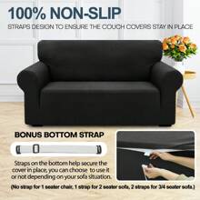 YSTYLE 弹力沙发套 1/2/3/4 座，带扶手的防滑沙发套，提花弹力沙发套，现代通用沙发套，客厅用狗猫沙发套 - 黑色 - 查看 5