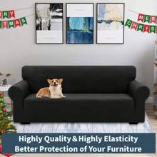 YSTYLE 弹力沙发套 1/2/3/4 座，带扶手的防滑沙发套，提花弹力沙发套，现代通用沙发套，客厅用狗猫沙发套 - 黑色 - 查看 2