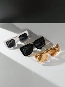 Juego de 5 piezas/3 piezas/1 pieza Gafas con montura cuadrada multicolor para mujer, elegantes y sencillas, accesorios de moda personalizados para uso diario, ir al trabajo, vacaciones y playa - Multicolor - Ver 4