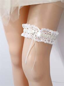 婚禮新娘腿上裝飾,白色蕾絲,鑽石和蝴蝶結裝飾,女式褲襪帶大腿珠寶可愛