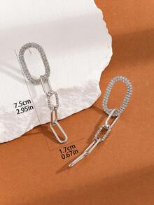 MESTILO 1 Pair Minimalist Style Copper Rhinestone Oval Chain Drop Earrings, Suitable For Women Wedding Wear