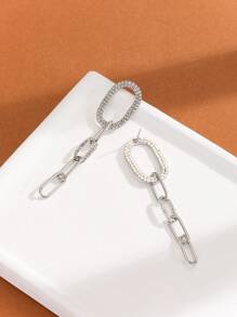 MESTILO 1 Pair Minimalist Style Copper Rhinestone Oval Chain Drop Earrings, Suitable For Women Wedding Wear