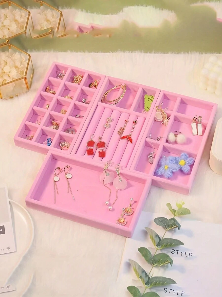 4pcs Stackable Velvet Jewelry Tray For Bracelet, Earring, Diy Drawer Organizer Portable Multi-Purpose Storage For Rings, Earrings And Necklace With Elegant Stackable Design - Multicolor - View 1