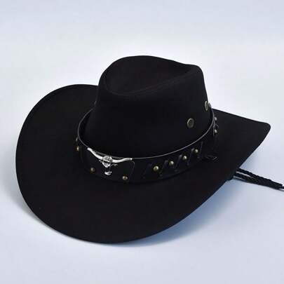 1PC Artificial Suede Western Cowboy Hats Vintage Big-Edge Gentleman Cowgirl Jazz Hat Party Cosplay Hat Halloween