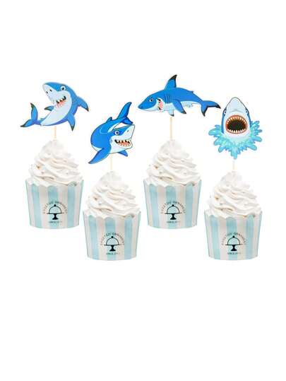 8 件鲨鱼主题派对用品，适合家庭、节日、生日派对装饰、圣诞节