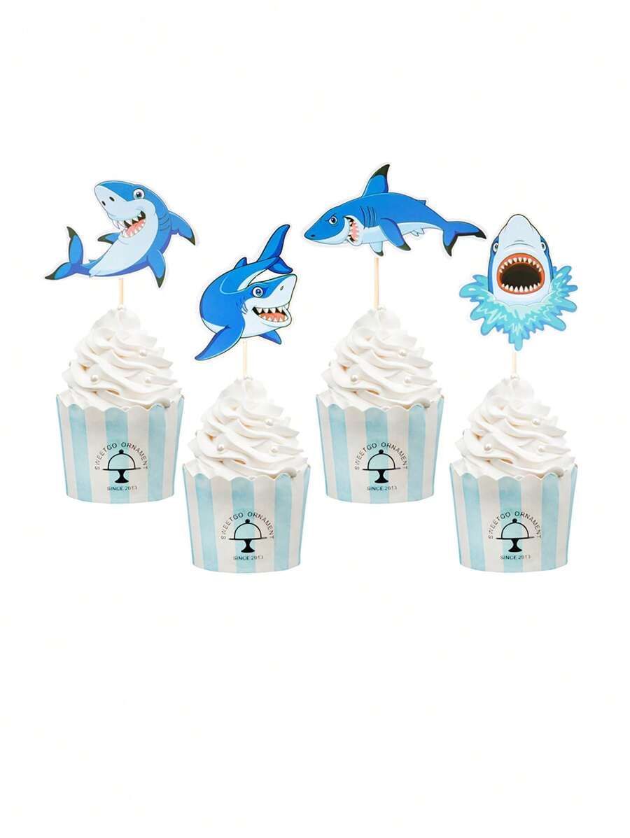 8 件鲨鱼主题派对用品，适合家庭、节日、生日派对装饰、圣诞节 - 彩色 - 查看 1