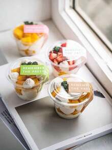 Conjunto de 20 tazas de plástico transparente para Tiramisú con pegatinas, empaque de caja de mini mousse de 180 ml/250ml - Blanco - Ver 2