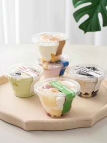 Conjunto de 20 tazas de plástico transparente para Tiramisú con pegatinas, empaque de caja de mini mousse de 180 ml/250ml - Blanco - Ver 8