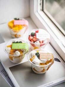 Conjunto de 20 tazas de plástico transparente para Tiramisú con pegatinas, empaque de caja de mini mousse de 180 ml/250ml - Blanco - Ver 7
