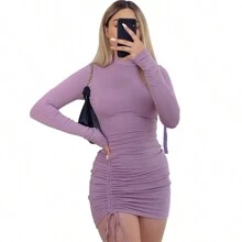 Vestido De Poliéster De Fiesta De Manga Larga Corta De Moda - Púrpura malva - Ver 5