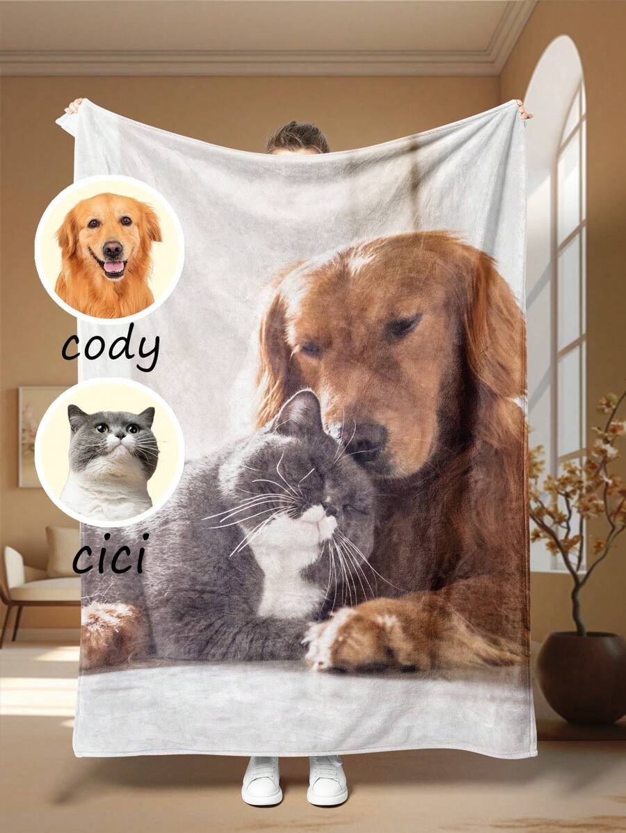 1件定制照片毯，个性化照片绒毯，可印制家庭照片、宠物照片、情侣照片，适合母亲节、父亲节、情人节、狂欢节、复活节、感恩节、愚人节、返校礼物、办公室午睡毯、私人定制毯、节日毯、送给父母的礼物、法兰绒照片毯、节日毯、沙发床毯。