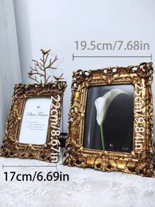 6 Inch, 7 Inch, 10 Inch Vintage Golden Carved Flower Resin Picture Frame, European Style Wall-Mounted Or Tabletop, 1pc Random Frame Gifts Birthday Graduation - Multicolor - View 3