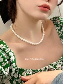 CVNANA 1條法式假珍珠女士項鍊，度假鎖骨鏈，浪漫約會生日禮物 - 彩色 - 查看 7