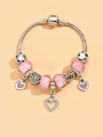 1 سوار من البراس الفاخر مزين بقلب مرصّع بالكريستال على شكل زهرة للفتيات، للديكور اليومي وهدايا المناسبات، عيد الحب، الأم، عيد الأم