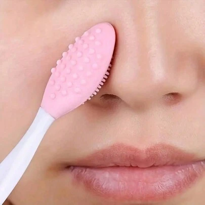 1pc Pink Blackhead Remover Brush Double-Sided Facial Cleaning Tpe Brush, Multi-Functional Exfoliating Beauty Tool Face Clean,Facial Brush,Bag,Organizer,Storage