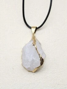 1pc Asymmetric Gold Plated Edge Natural Stone Pendant Amethyst Powder Crystal Pendant Necklace Jewelry Gift Natural Agate Asymmetric - Multicolor - View 12