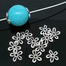 50入組11mm復古間隔珠金屬配件端瓣,古銀色花珠帽,用於珠寶diy手鍊項鍊製作 - Beads Caps - 查看 5