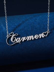 1 件简约不锈钢心形英文名字女士个性化项链适合情人节、妈妈、母亲、母亲节、礼物