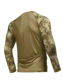 RODEEL Áo thun câu cá ngoài trời dài tay nhanh khô in họa tiết Raglan cho nam - Màu Khaki - Xem 2