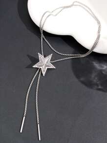 1 Pieza De Collar Largo Con Colgante Vintage Y Elegante De Cinco Puntas De Estrella Para Joyería De Fiesta Nocturna De Mujeres