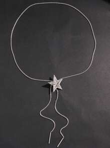 1 Pieza De Collar Largo Con Colgante Vintage Y Elegante De Cinco Puntas De Estrella Para Joyería De Fiesta Nocturna De Mujeres
