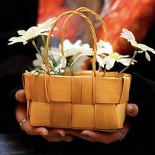 Wedding Flower Girl Basket,Wicker Rattan Flower Basket With Handle,Petal Basket Candy Storage Basket ,Rattan Box Home Decoration - Beige - View 3