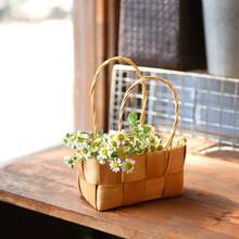 Wedding Flower Girl Basket,Wicker Rattan Flower Basket With Handle,Petal Basket Candy Storage Basket ,Rattan Box Home Decoration - Beige - View 4