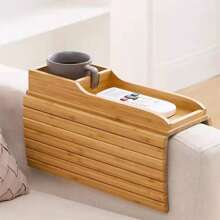 Sofa Tray Made Of Bamboo, Sofa Tray Non-Slip Armrest Couch Tray With Cell Phone Slot & Cup Holder - Yellow - View 2