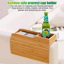 Sofa Tray Made Of Bamboo, Sofa Tray Non-Slip Armrest Couch Tray With Cell Phone Slot & Cup Holder - Yellow - View 7