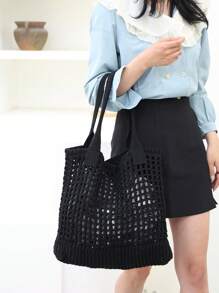 ENBEI Large Capacity Hollow Out Handmade Crochet Shopping Bag, Teacher Gifts And Mother's Day Gift For Mom School Bag,Holiday Essentials, Large Capacity, Lightweight, Portable, Classic Casual, Suitable For Teen Girls Women College Students Vacation, Holiday, Outdoors, Travel, Outings, Beach Purse, Perfect For Summer, Vacation & Daily Use, Travel Must Haves,Khaki And Beige Shoulder Bags, Tote Bags,Shopping Bags - Khaki - View 10