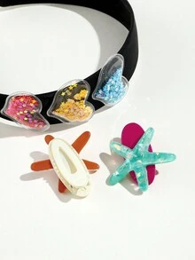 1套3入夏季海灘風格樹脂彩色海星和心形頭飾（頭帶和髮夾），母親節禮物 - 彩色 - 查看 3