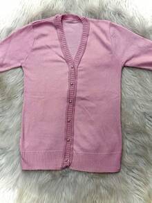 Casaco Cardigan Feminino Suéter trico com Botões - Rosa Bebê - Visão 2