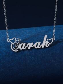 1 件简约不锈钢心形英文名字女士个性化项链适合情人节、妈妈、母亲、母亲节、礼物