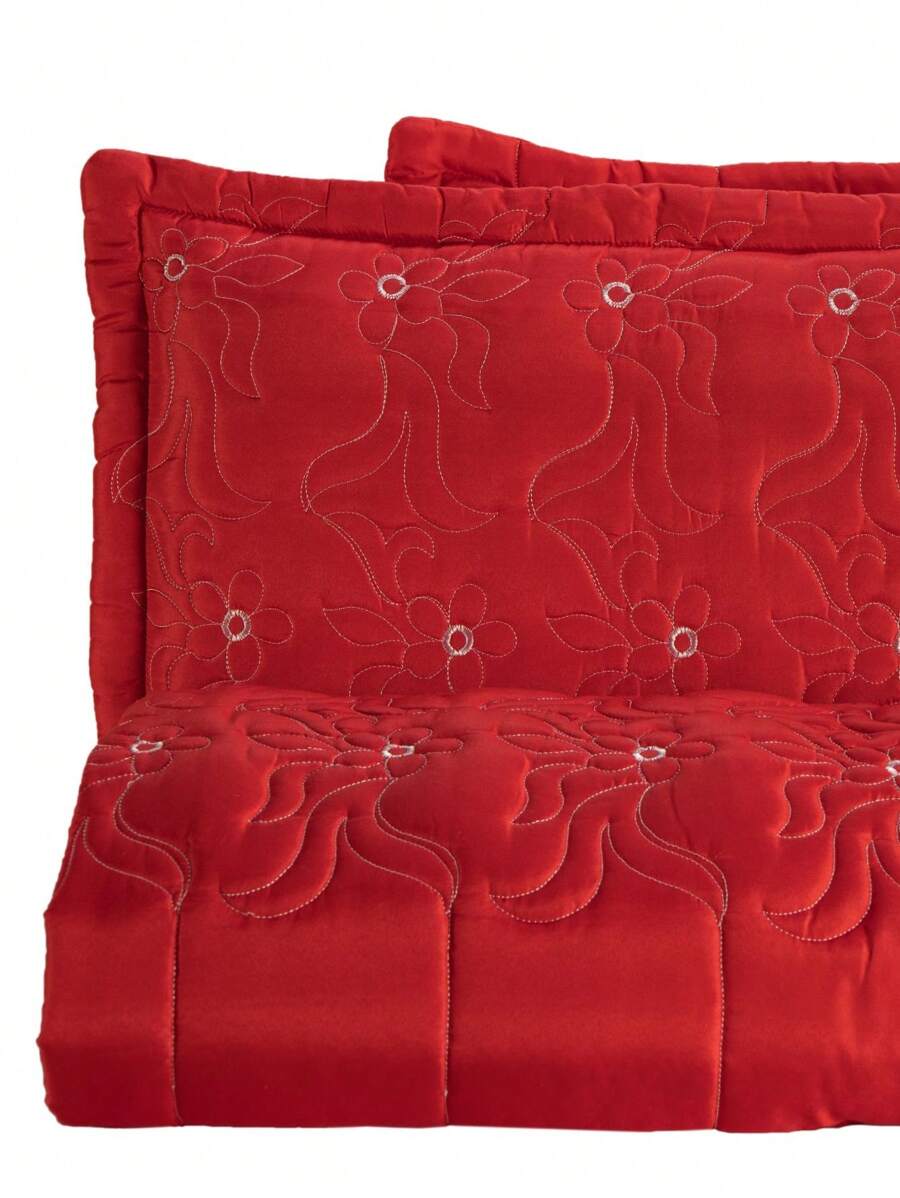 Diva Luxury Embroidered Double Bedspread 3 Pieces Vibrant Colors With Ruffle And Pillowcase - Đỏ - Xem 1