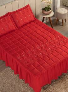 Diva Luxury Embroidered Double Bedspread 3 Pieces Vibrant Colors With Ruffle And Pillowcase - Đỏ - Xem 4