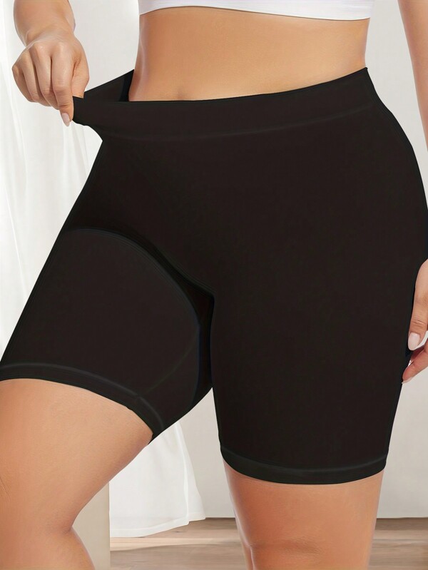 1pc Plus Size Women High Waisted Shorts, Tight-Fitting Nude Feeling Athletic Bottom For Shapewear