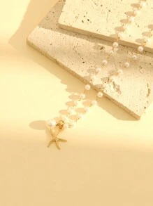 1件海洋风仿珍珠海星项链，适合度假、日常生活、送礼、时尚配饰 - 金黃色 - 查看 2