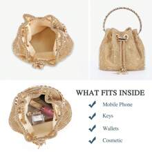 Mini Small Rhinestone Evening Party Bags For Women Sparkly Clutch Crystal Bucket Purse Wedding Purses Handbag Shoulder Bag With Detachable Chain - Gold - View 6