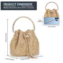 Mini Small Rhinestone Evening Party Bags For Women Sparkly Clutch Crystal Bucket Purse Wedding Purses Handbag Shoulder Bag With Detachable Chain - Gold - View 5